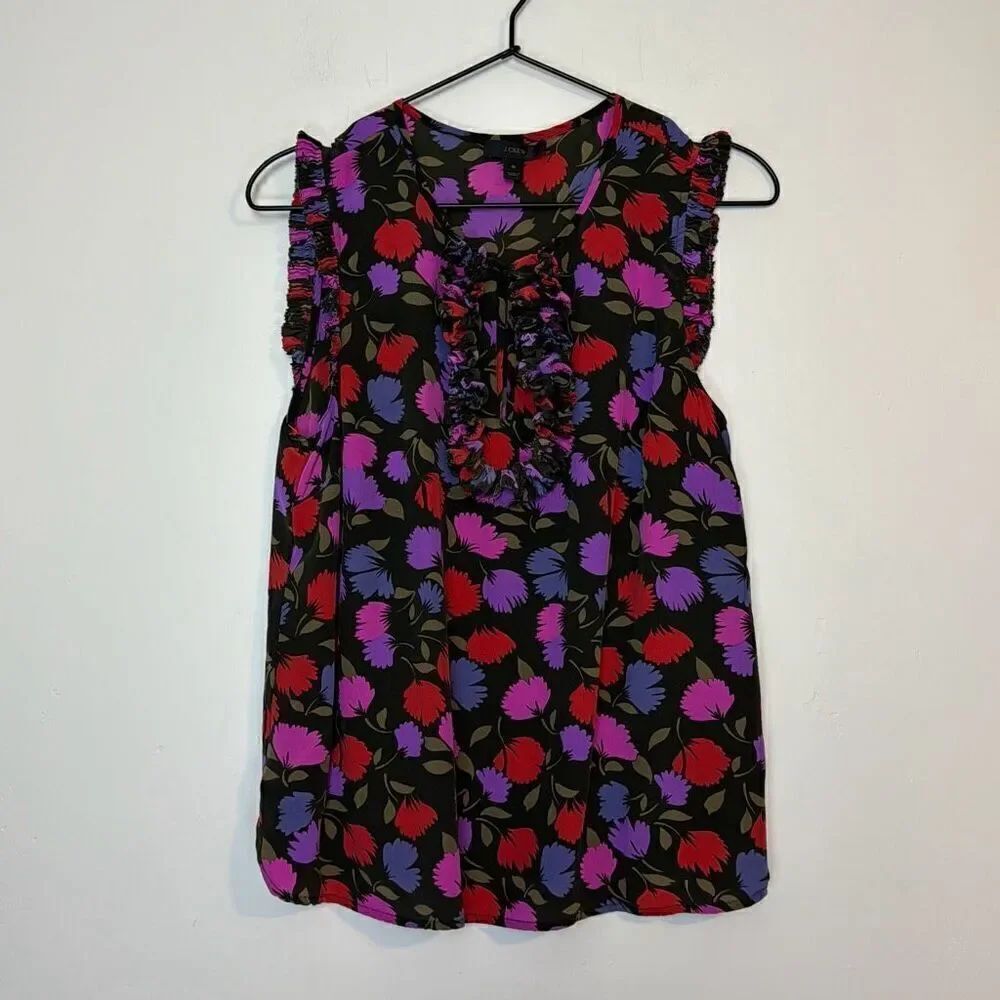 J. Crew Silk Floral Ruffle Detail Sleeveless Blouse 10
